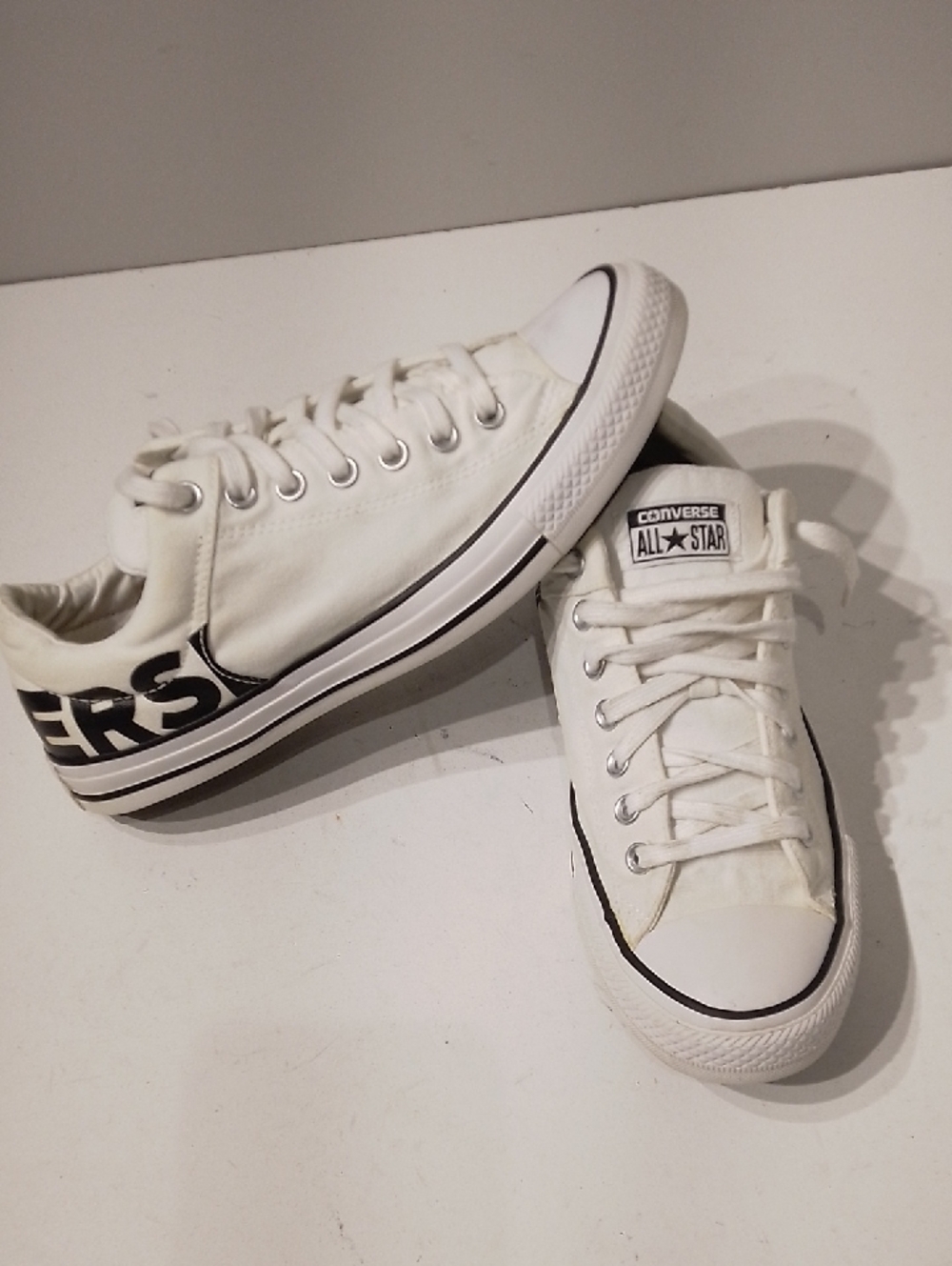 Converse White Low-Top Canvas Sneakers with Black Accents
